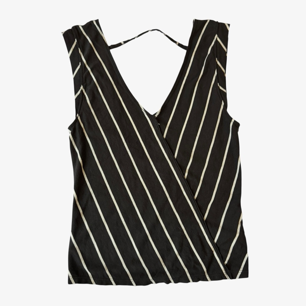 Free People We The Free Women’s Striped V-Neck Low Back Tank Top Black White, XS